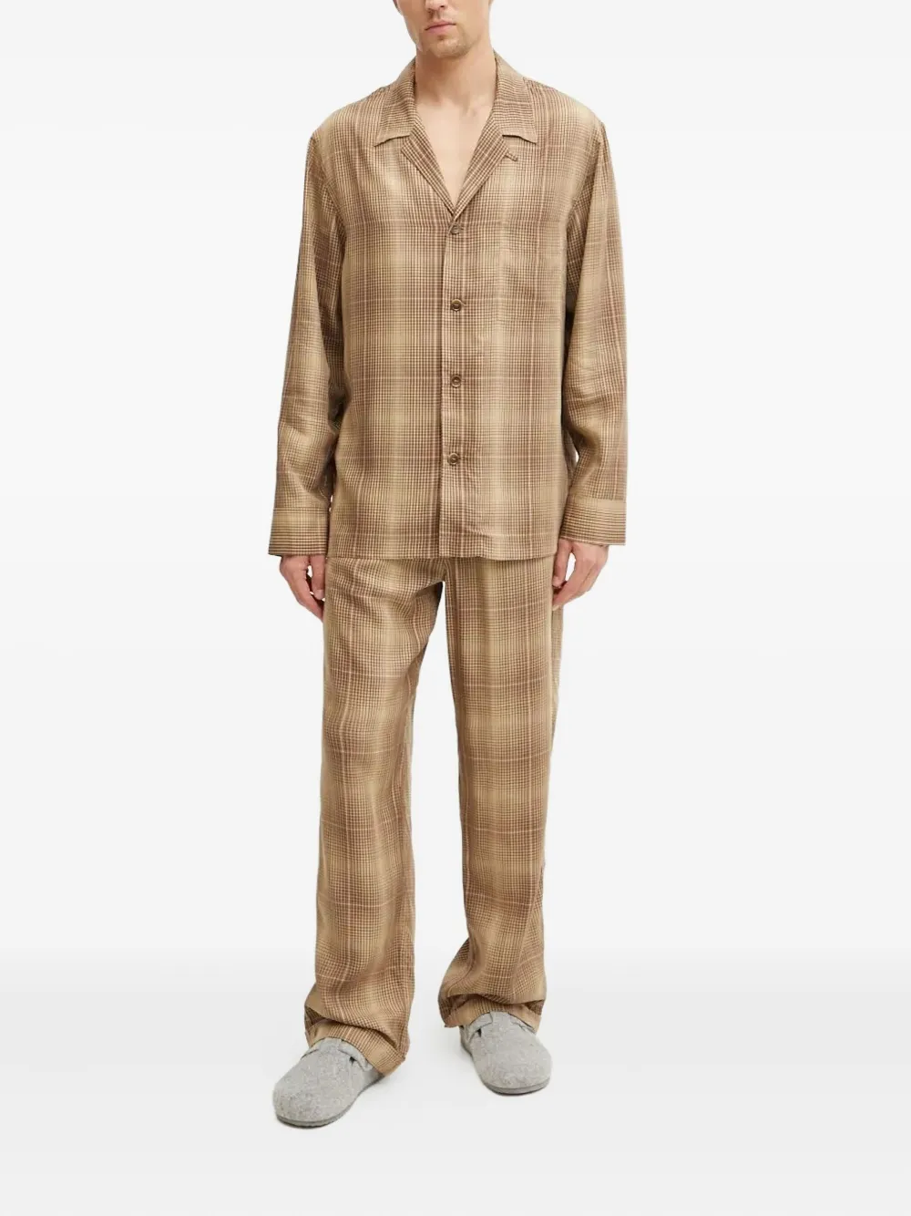 Cdlp Checked-print Revere-collar Pajama Top In Brown