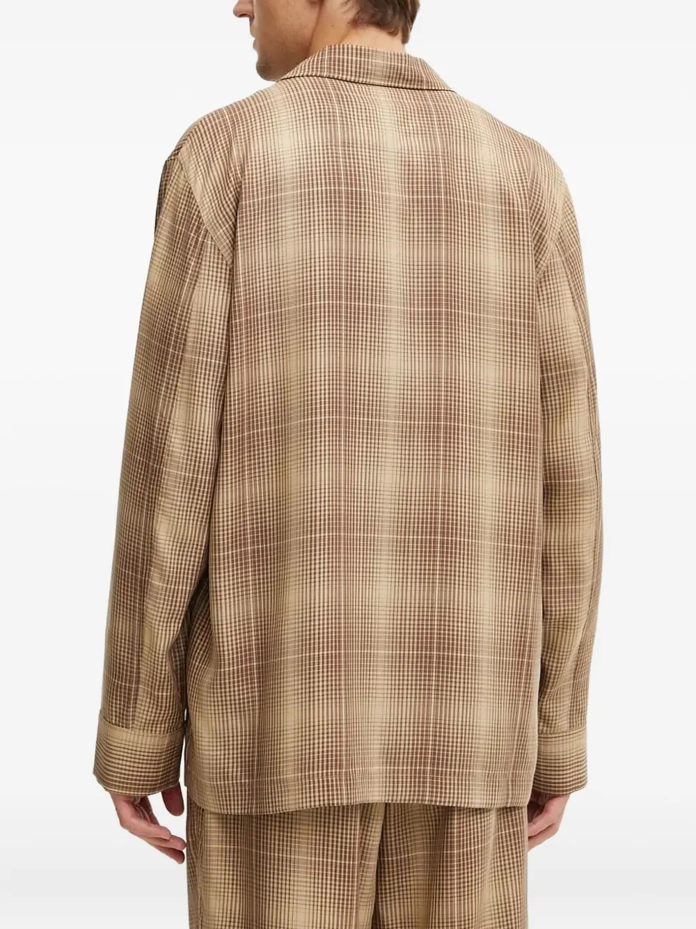 CDLP Geruite pyjamatop met omkeerbare kraag Beige