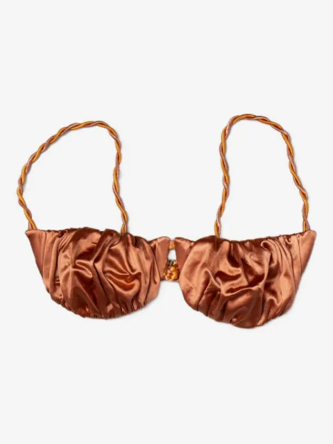 Isa Boulder twisted-strap satin bikini top
