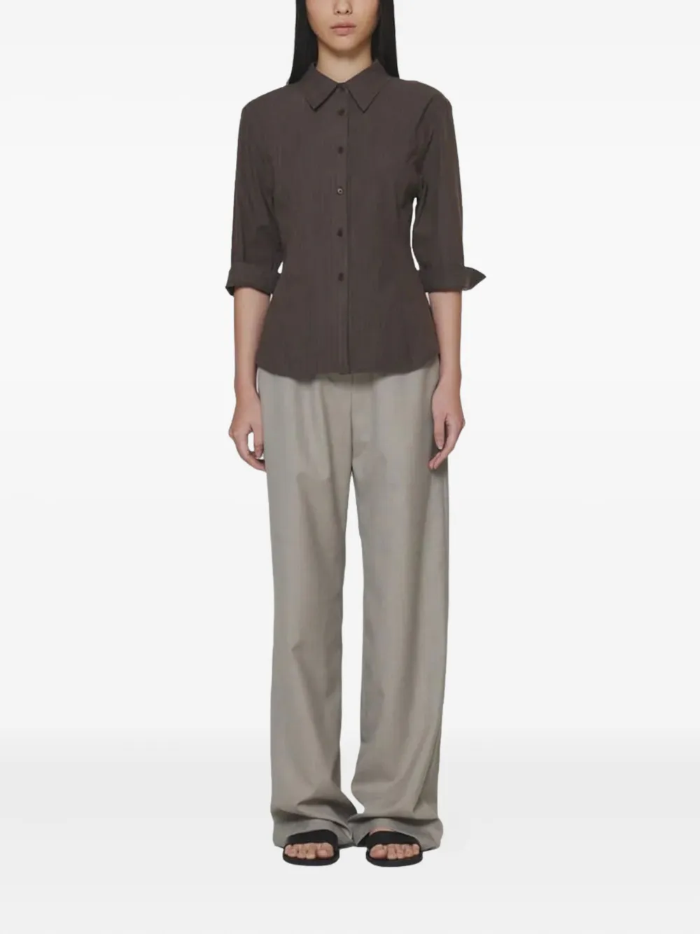 Amomento Blouse met krijtstreep - Bruin