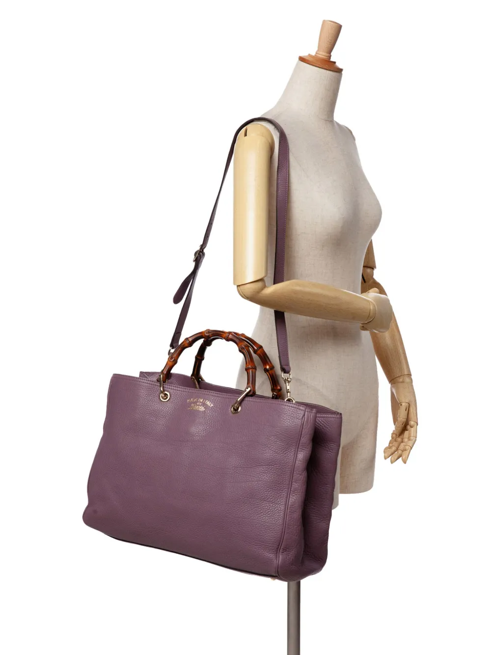 Pre-owned Gucci 2000-2015 Large Calfskin Bamboo Shopper Satchel In Purple