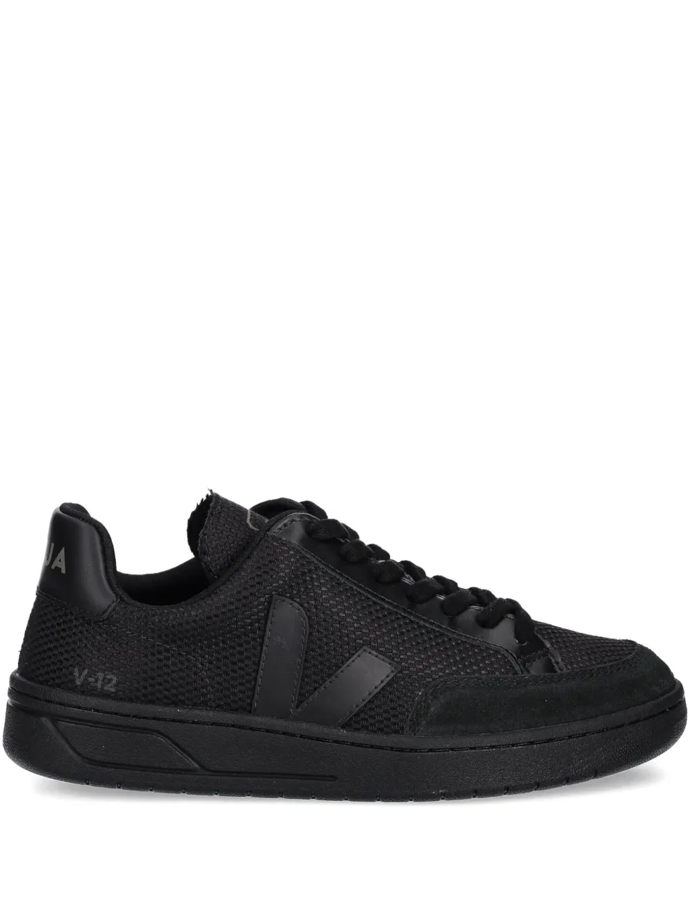 VEJA V-12 mesh-panel suede trainers Black