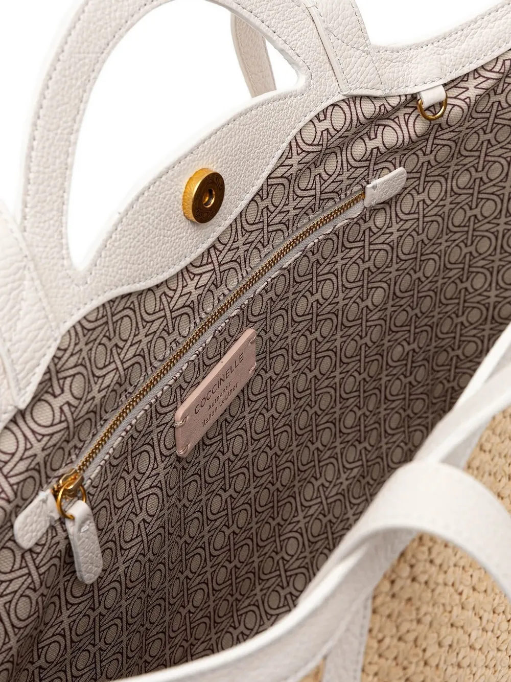 Coccinelle Geweven shopper met leren afwerking Beige