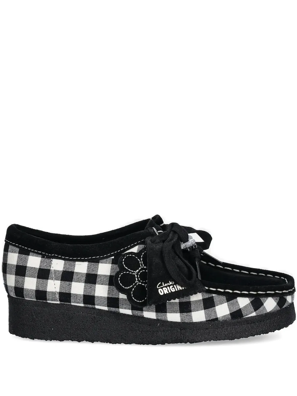 Clarks Originals gingham-check flower-embellished loafers Black
