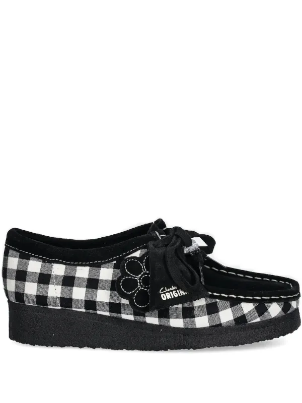 Clarks Originals gingham-check flower-embellished Loafers Black