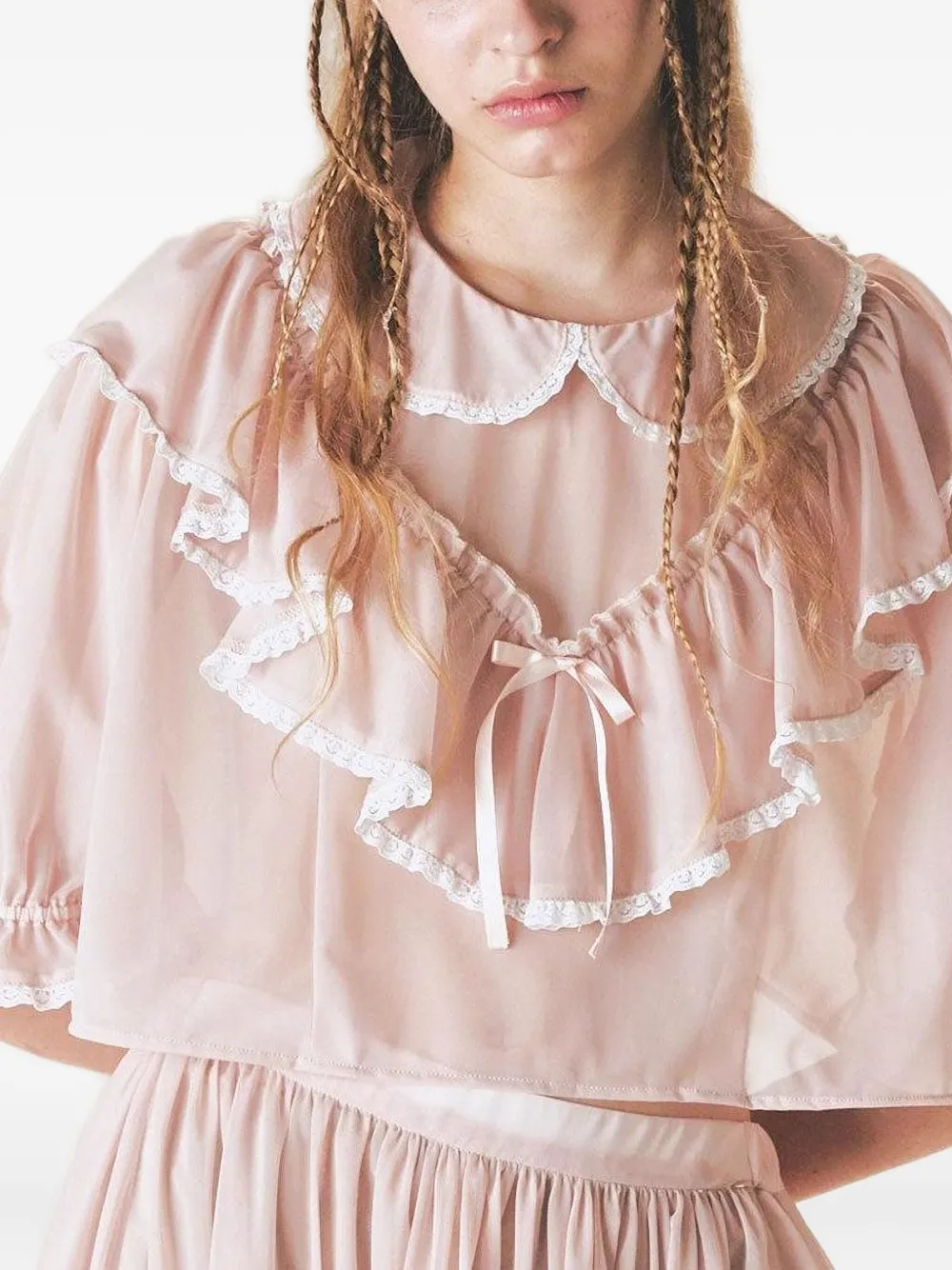 Jenny Fax ruffled lace-trimmed blouse - Roze