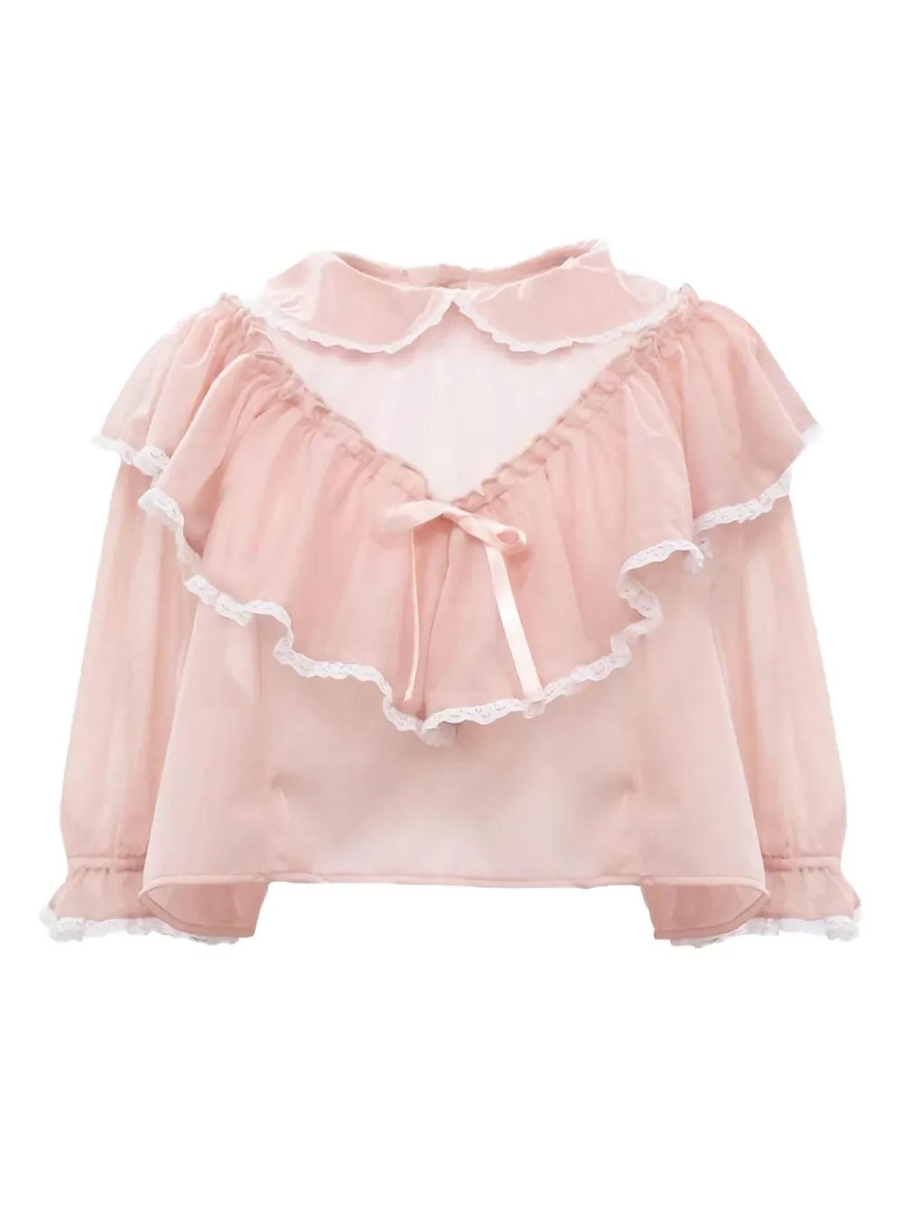 ruffled lace-trimmed blouse