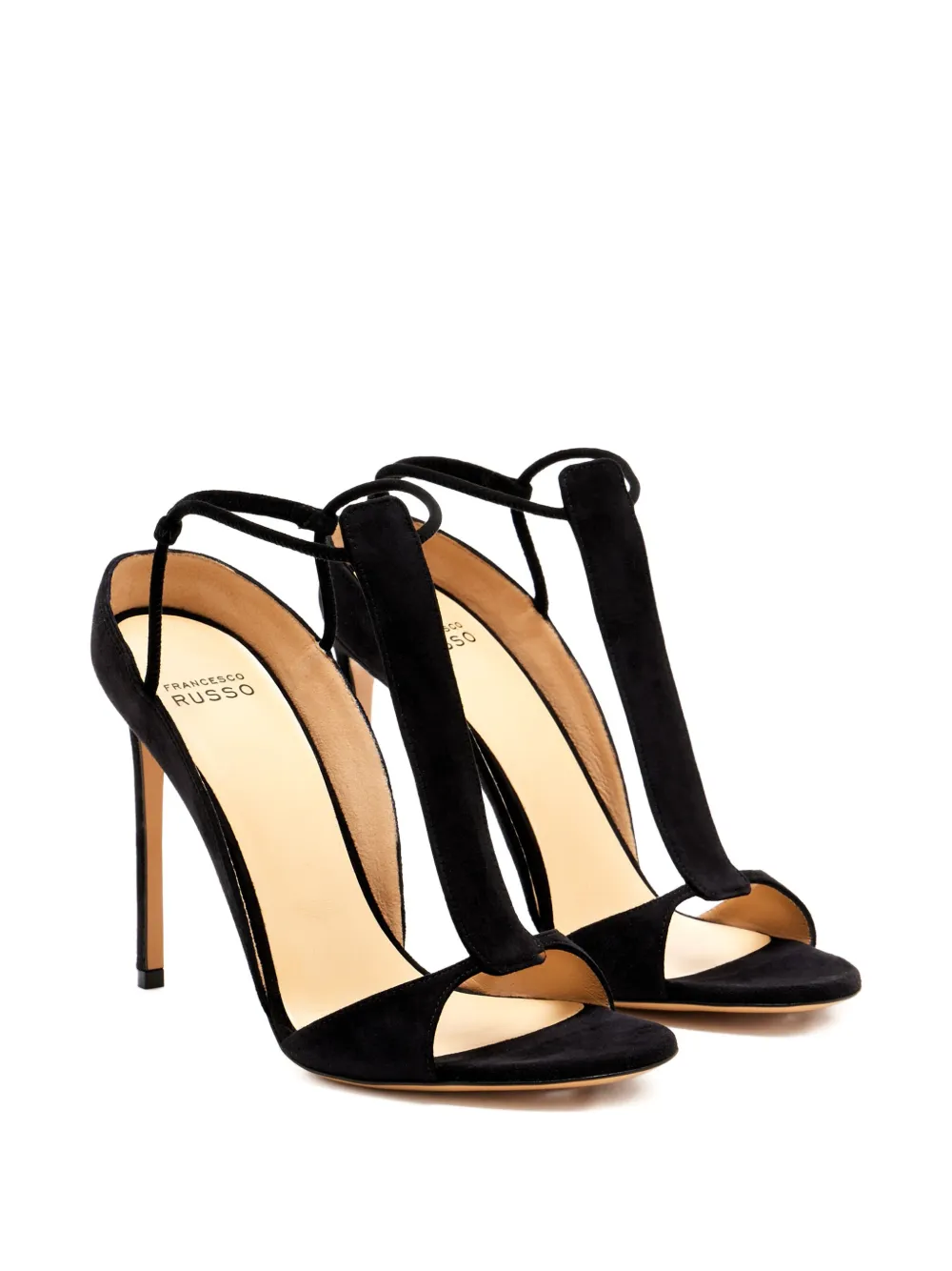 Francesco Russo 105mm T-bar Stiletto Sandals In Black