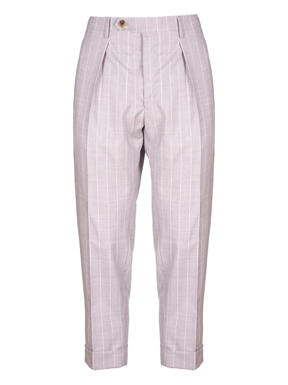 pleated pinstriped trousers