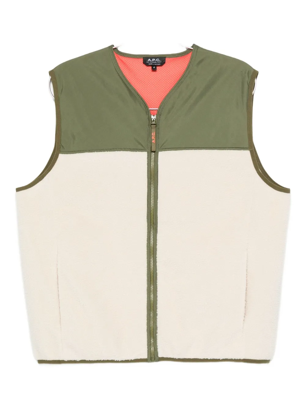 A.P.C. fleece-paneled zip-up vest Beige