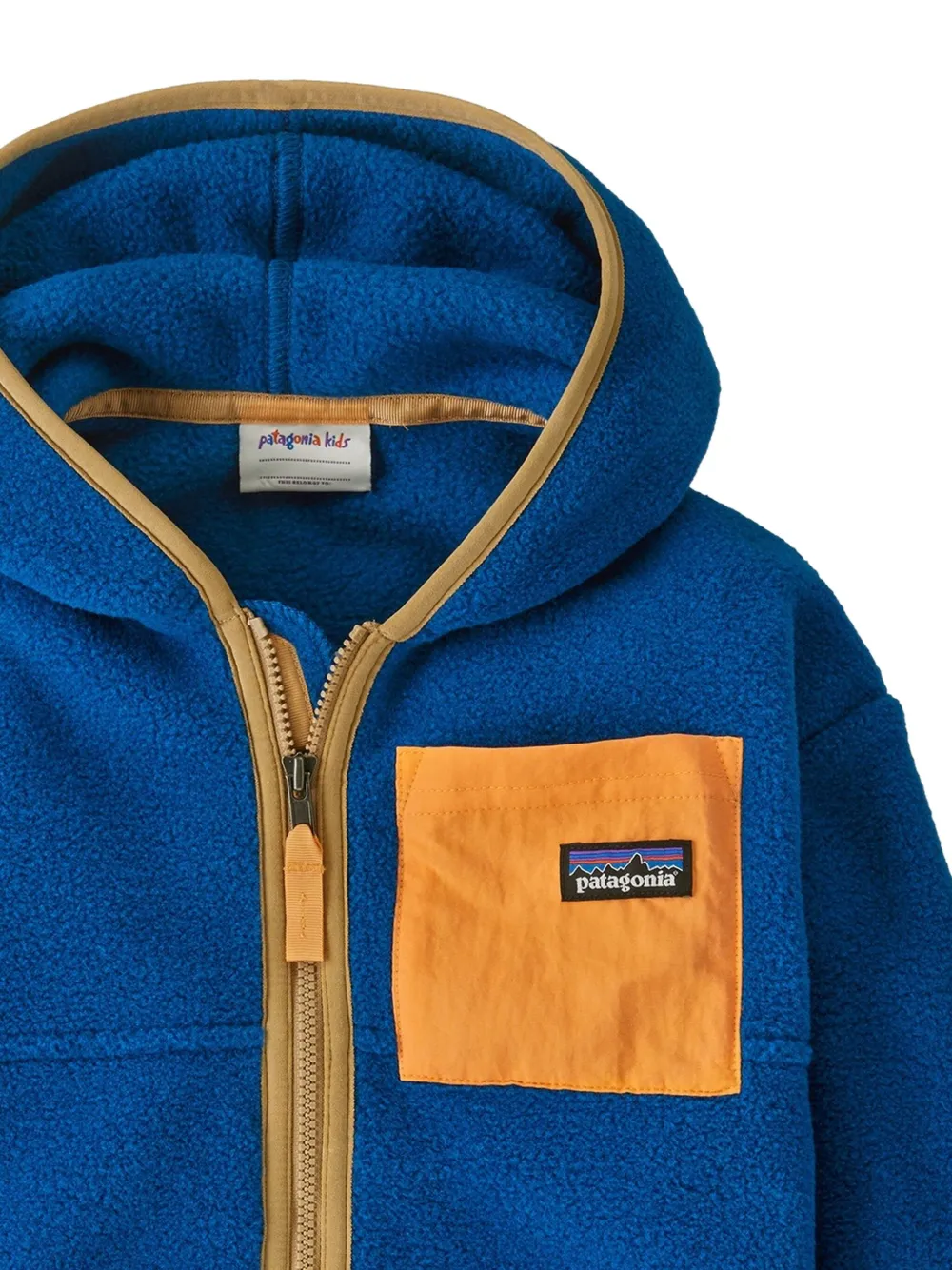 Patagonia Kids hooded pocket fleece jacket Blauw