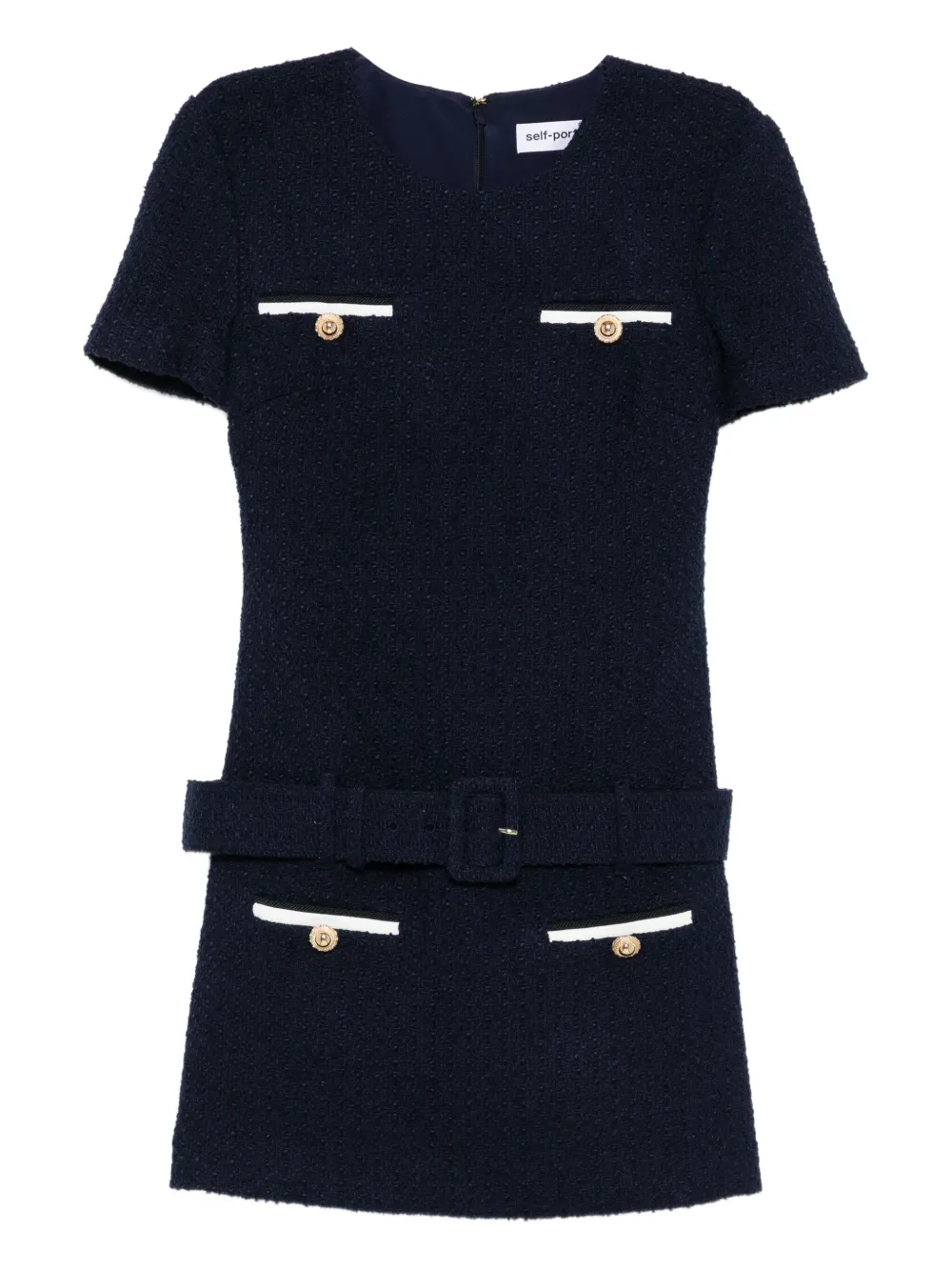 Self-Portrait belted tweed mini dress Blauw