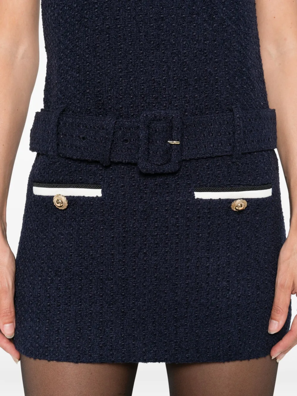 Self-Portrait Tweed mini-jurk met ceintuur Blauw