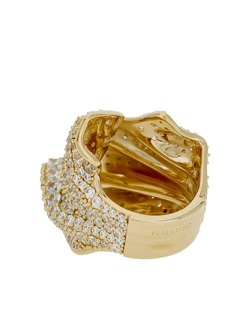 Ferragamo Crystal-embellished Ruffled Ring In Gold