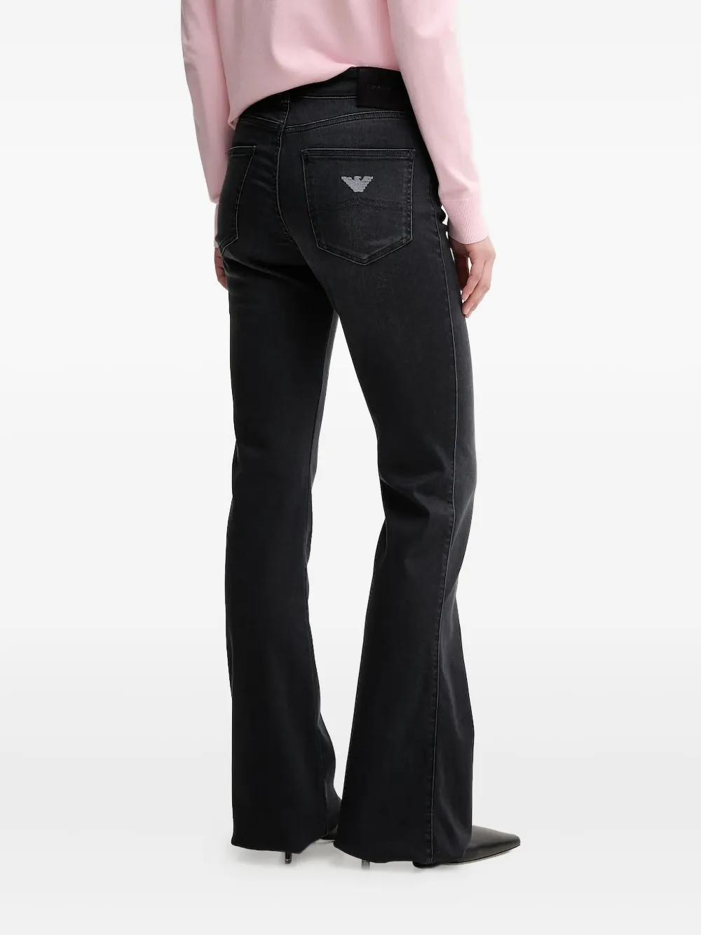Emporio Armani logo-embroidered flared jeans Zwart