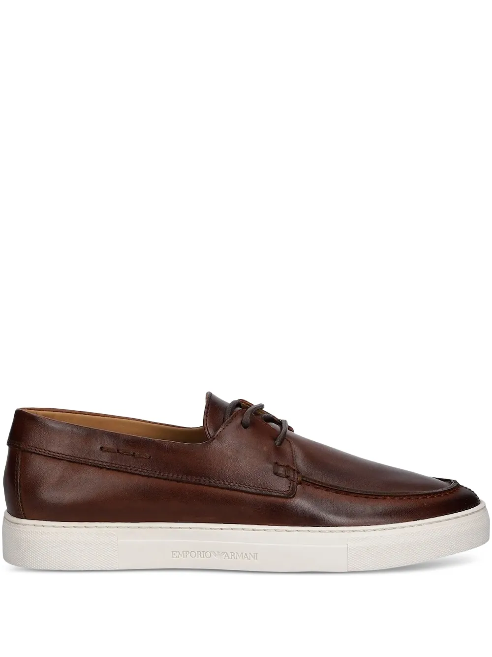 Emporio Armani lace-up leather boat shoes Brown