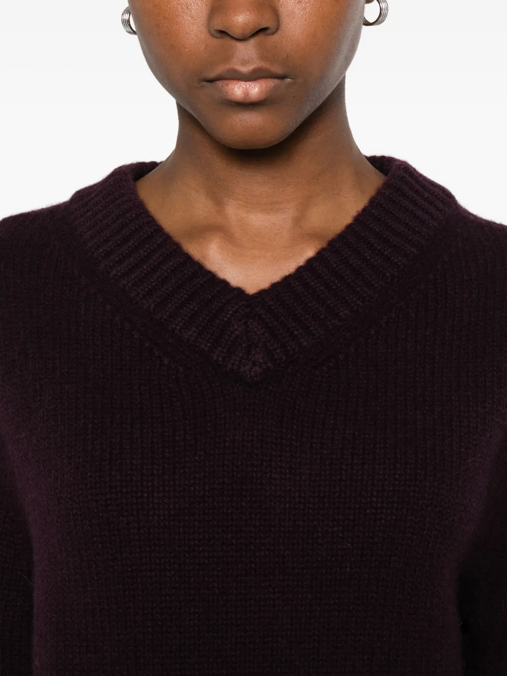 Soft Goat Chunky V-neck Sweater In Brown