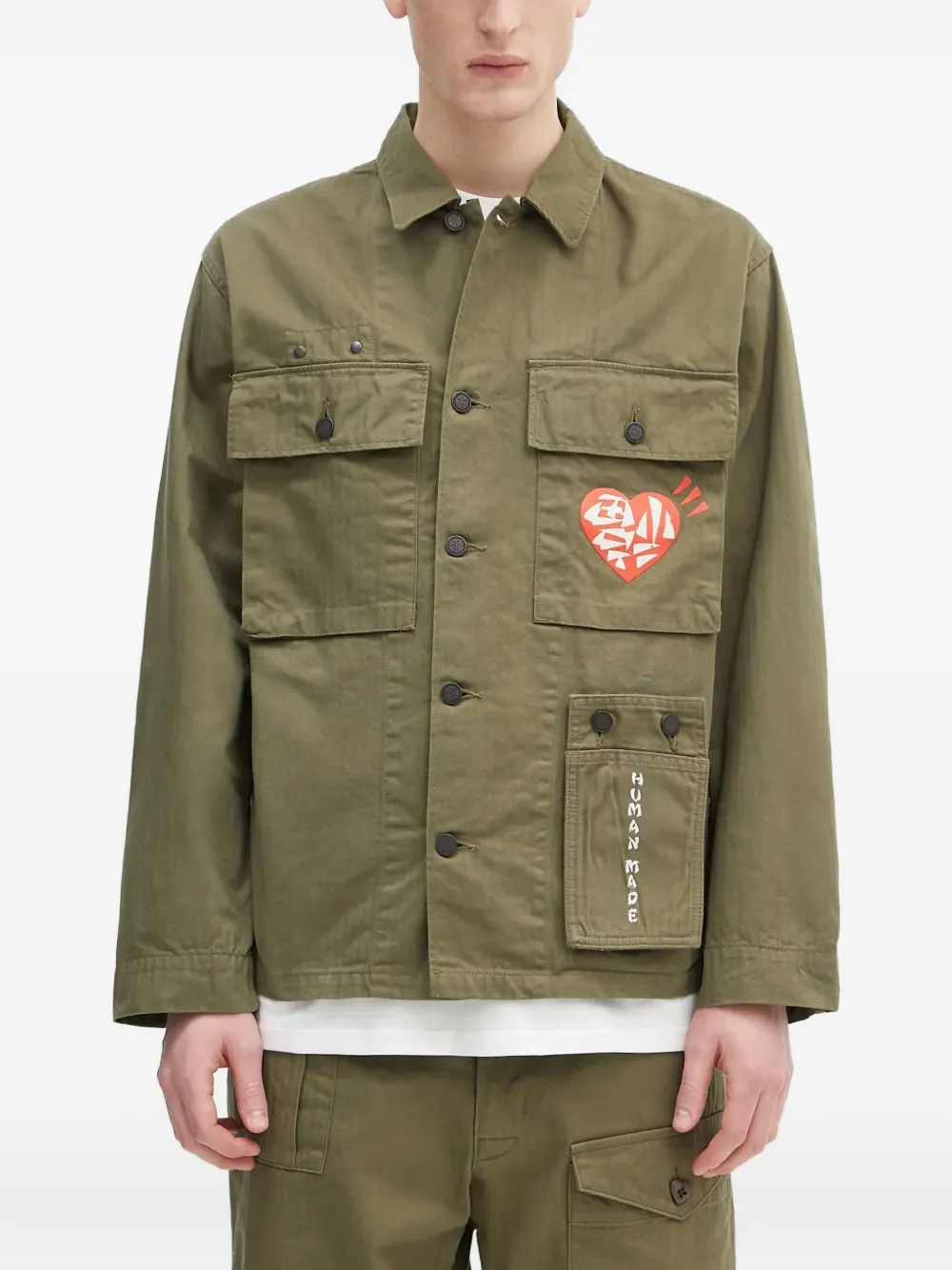 Human Made heart-motif patch-pocket shirt jacket - Verde
