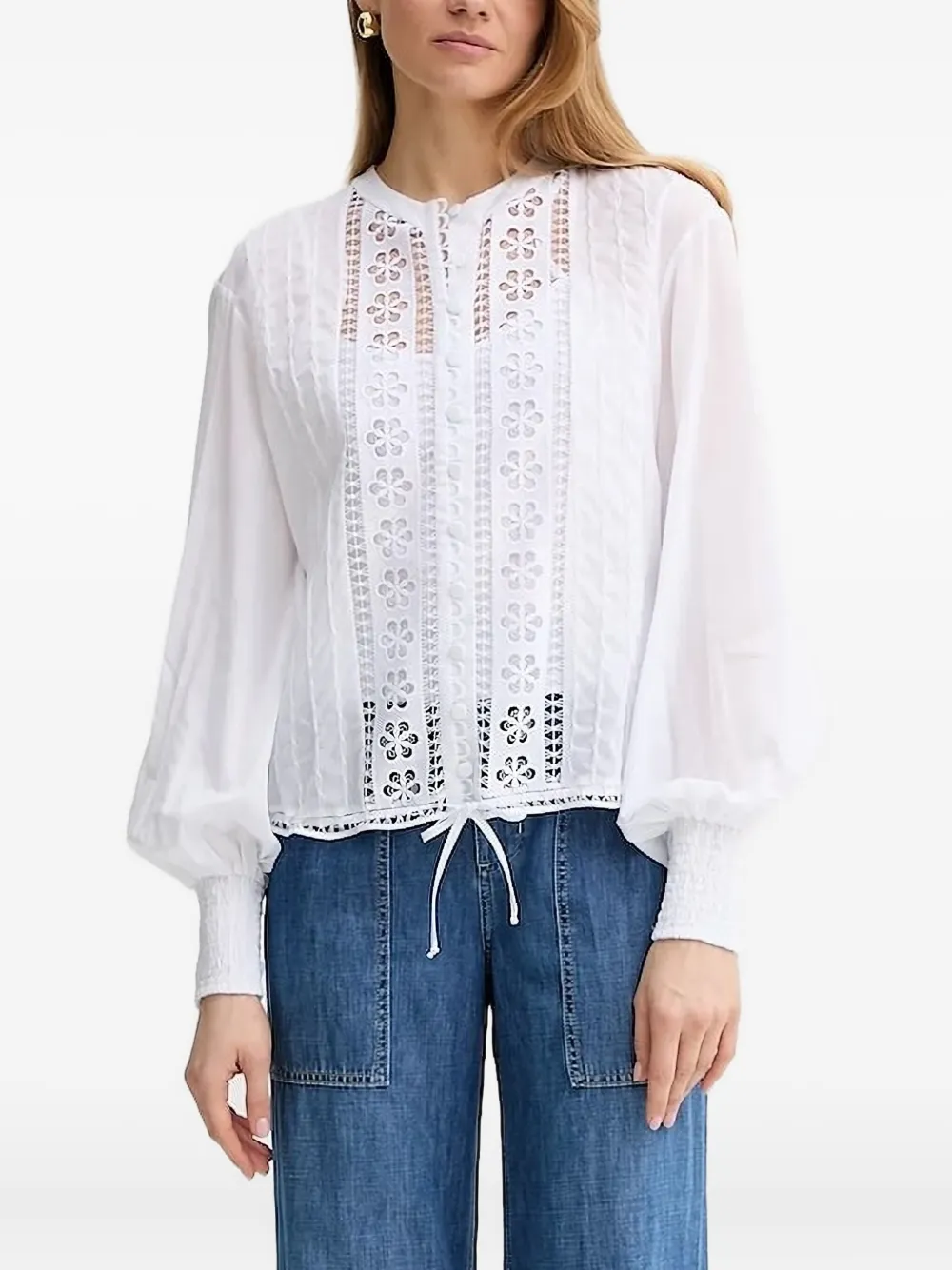 Charo Ruiz Ibiza Broderie anglaise top met ballonmouwen Wit