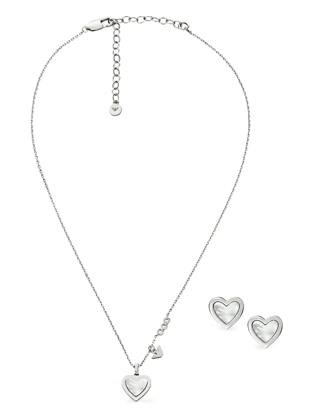 Emporio Armani Heart-shaped Pendant Necklace Set In Silver