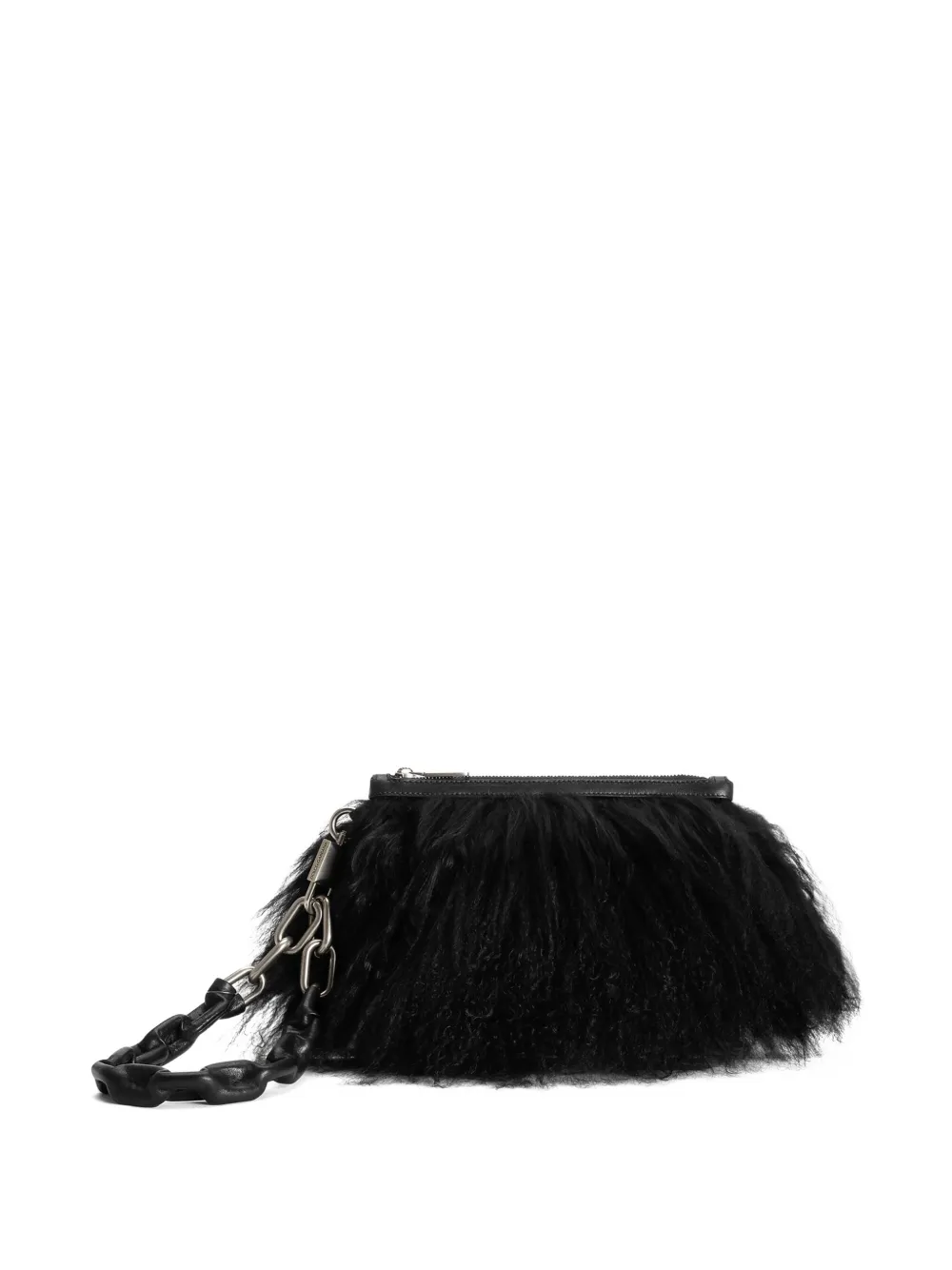 Dolce & Gabbana fur-trimmed zip clutch bag | Black | Image 1
