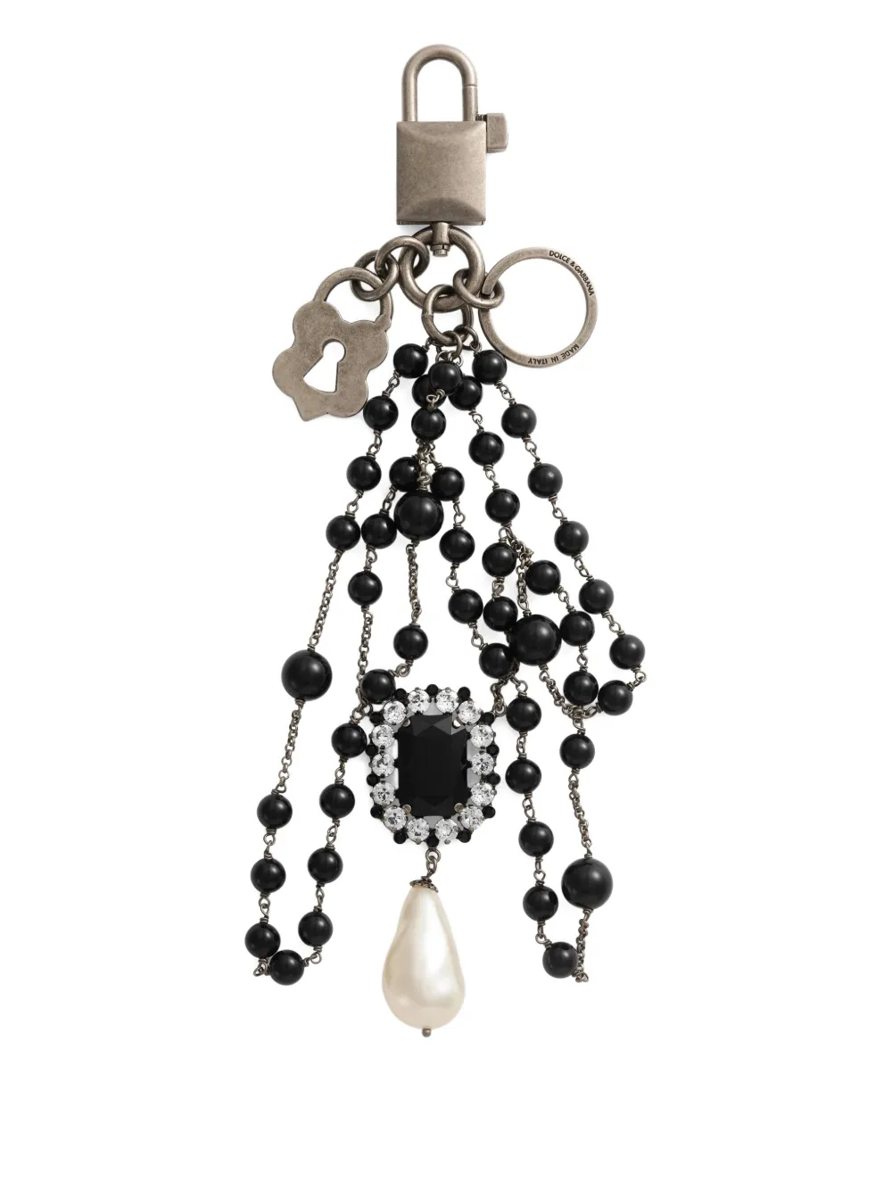 Dolce & Gabbana Padlock Beaded Keyring In Brown