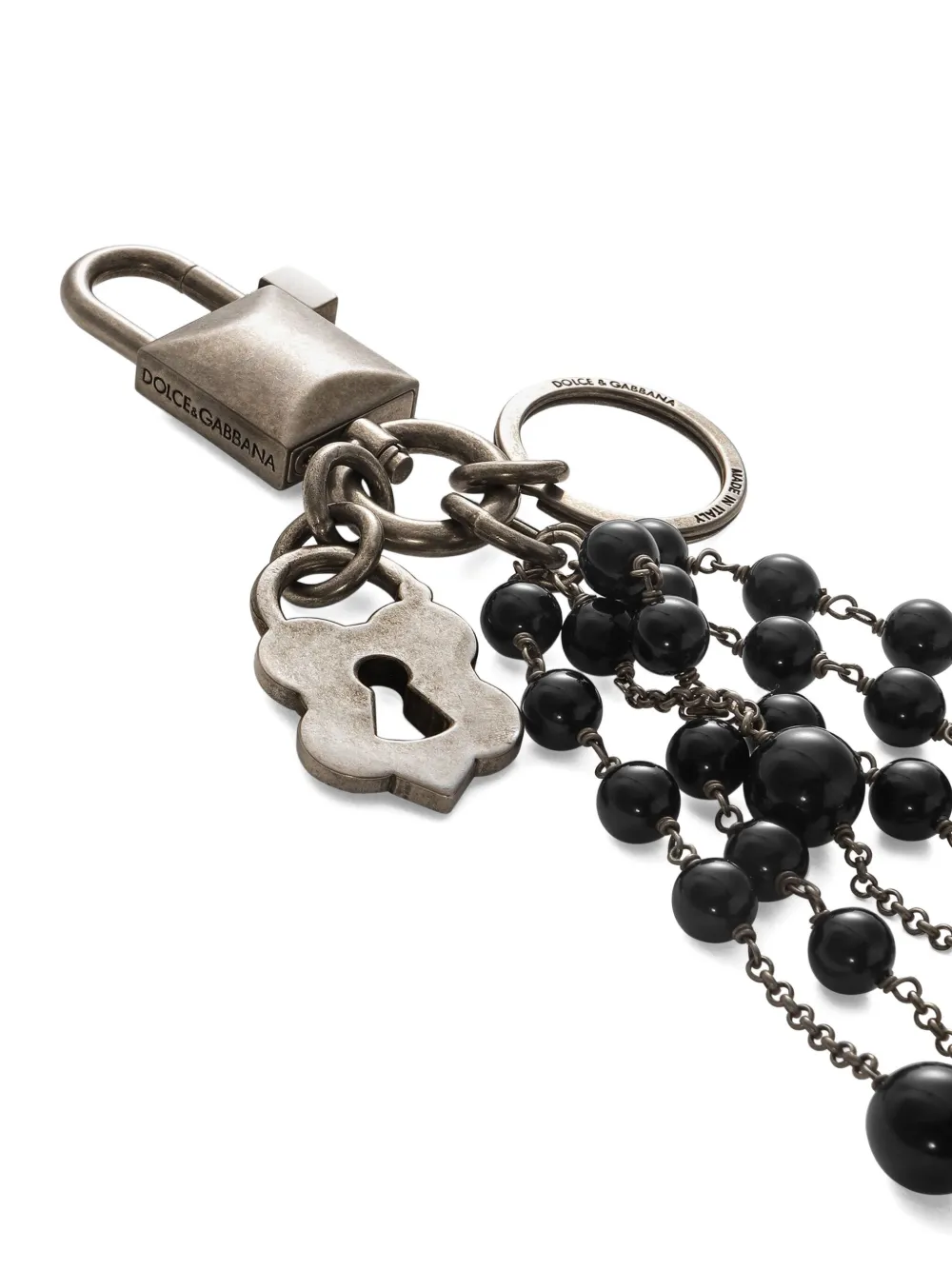 Dolce & Gabbana Padlock Beaded Keyring In Brown
