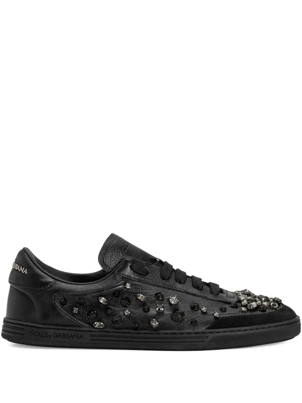 Dolce & Gabbana Crystal-embellished Leather Sneakers In Black