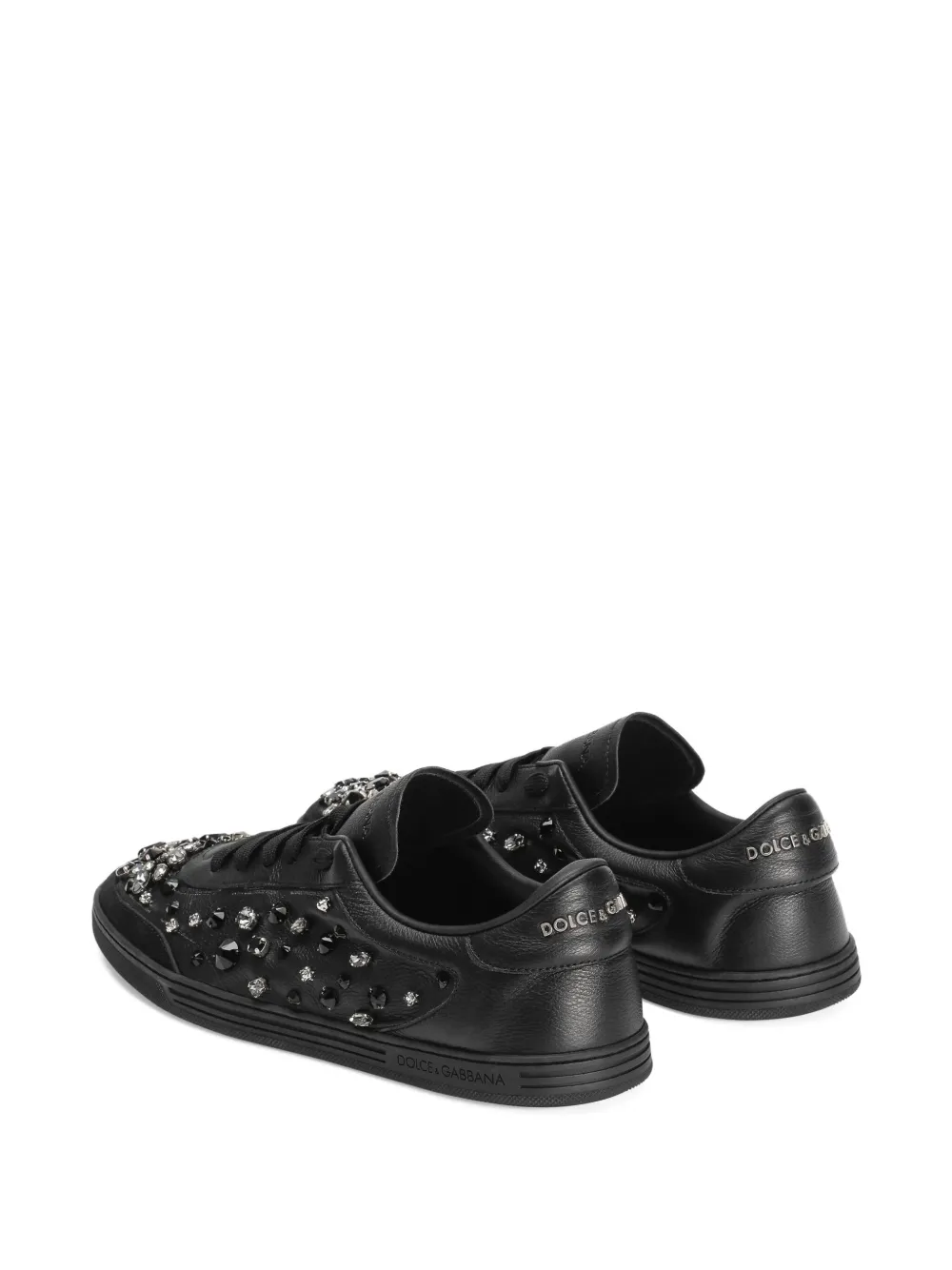 Dolce & Gabbana Crystal-embellished Leather Sneakers In Black