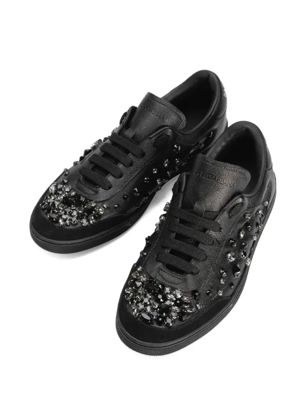 Dolce & Gabbana ビジュートリム レザースニーカー | ブラック Dolce & Gabbana ビジュートリム レザースニーカー | ブラック