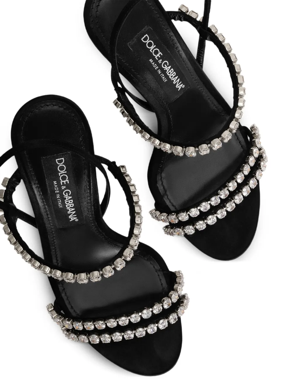 Dolce & Gabbana Satin Sandals Crystal Strap In Black