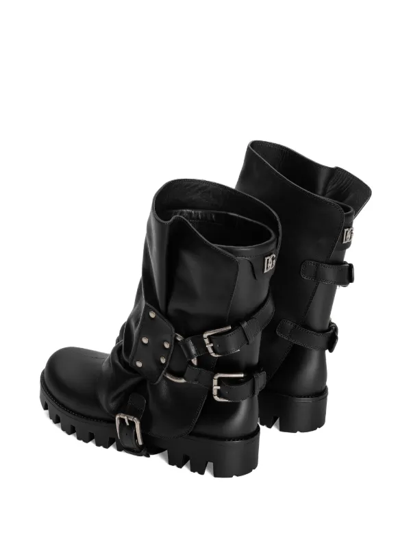 DOLCE&GABBANA レースアップ ミリタリー サイクロン ブーツ 28 Dolce & Gabbana buckle-detail Biker Boots | Black | FARFETCH IN