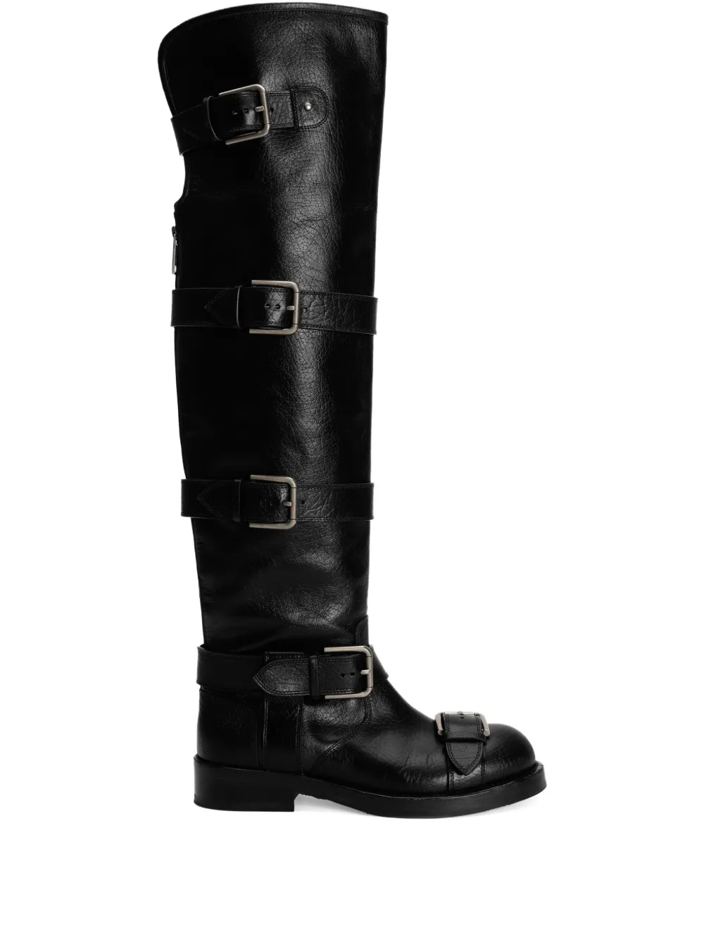 Dolce & Gabbana Buckle-strap Leather Boots In Black