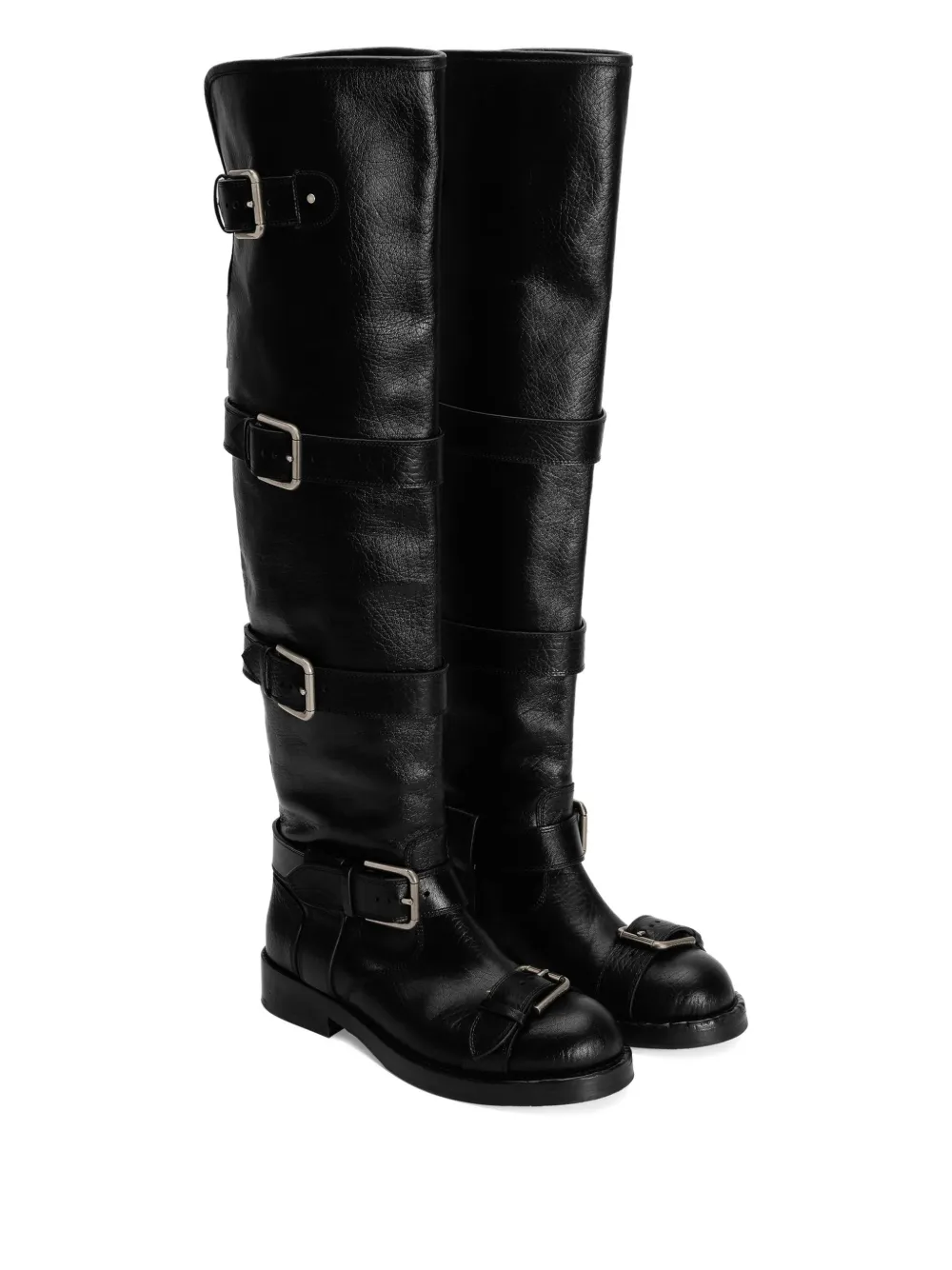 Dolce & Gabbana Buckle-strap Leather Boots In Black