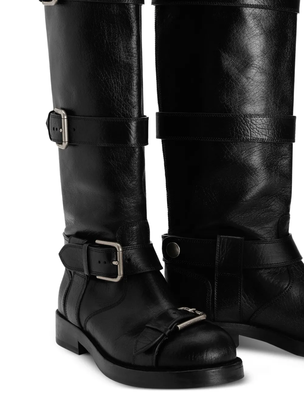 Dolce & Gabbana Buckle-strap Leather Boots In Black