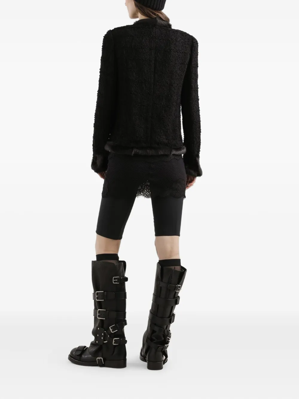 Dolce & Gabbana Fur-trimmed Tweed Jacket In Black