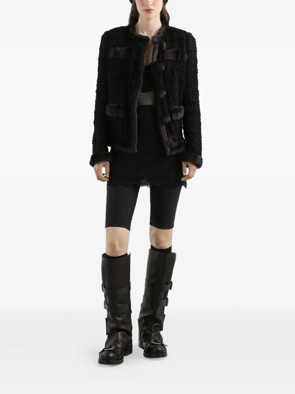 Dolce & Gabbana Fur-trimmed Tweed Jacket In Black