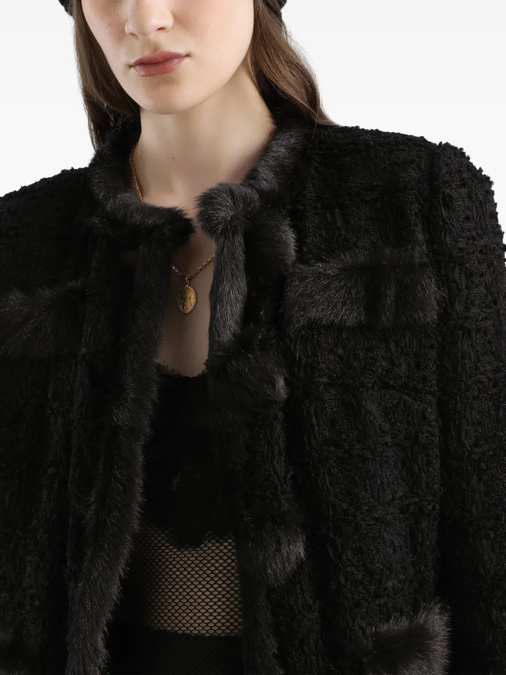 Dolce & Gabbana Fur-trimmed Tweed Jacket In Black