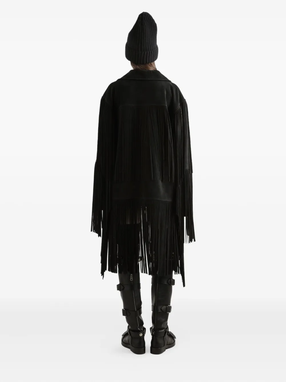 Dolce & Gabbana Pleated Fringe Coat In Black