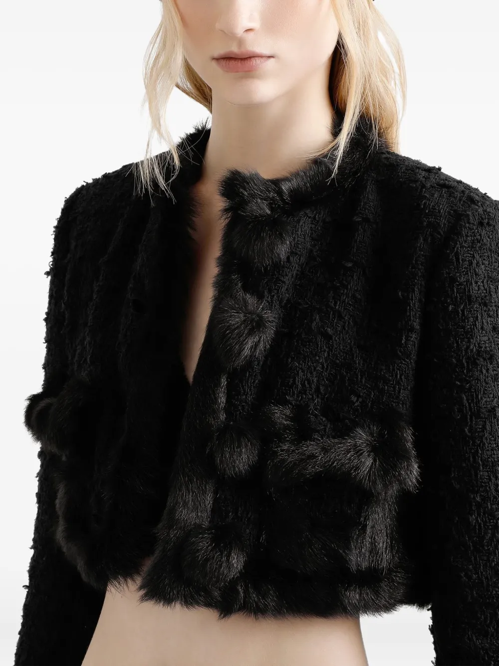 Dolce & Gabbana Faux-fur Trimmed Tweed Jacket In Black