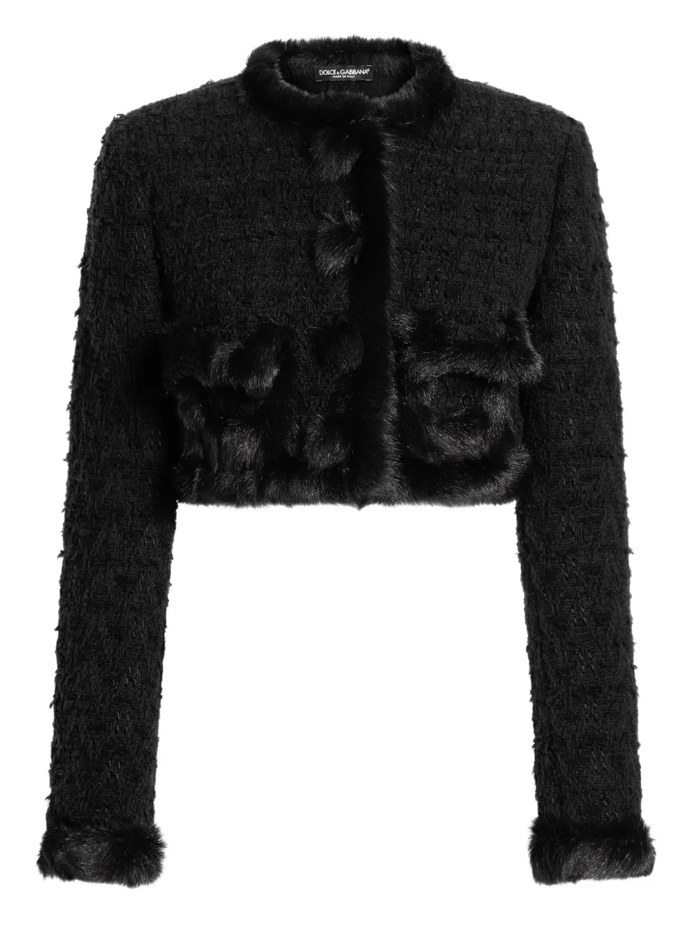 Dolce & Gabbana Faux-fur Trimmed Tweed Jacket In Black