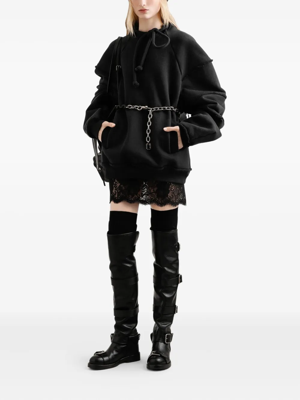 Dolce & Gabbana Mini-rok met gewelfde afwerking en kant - N0000 BLACK