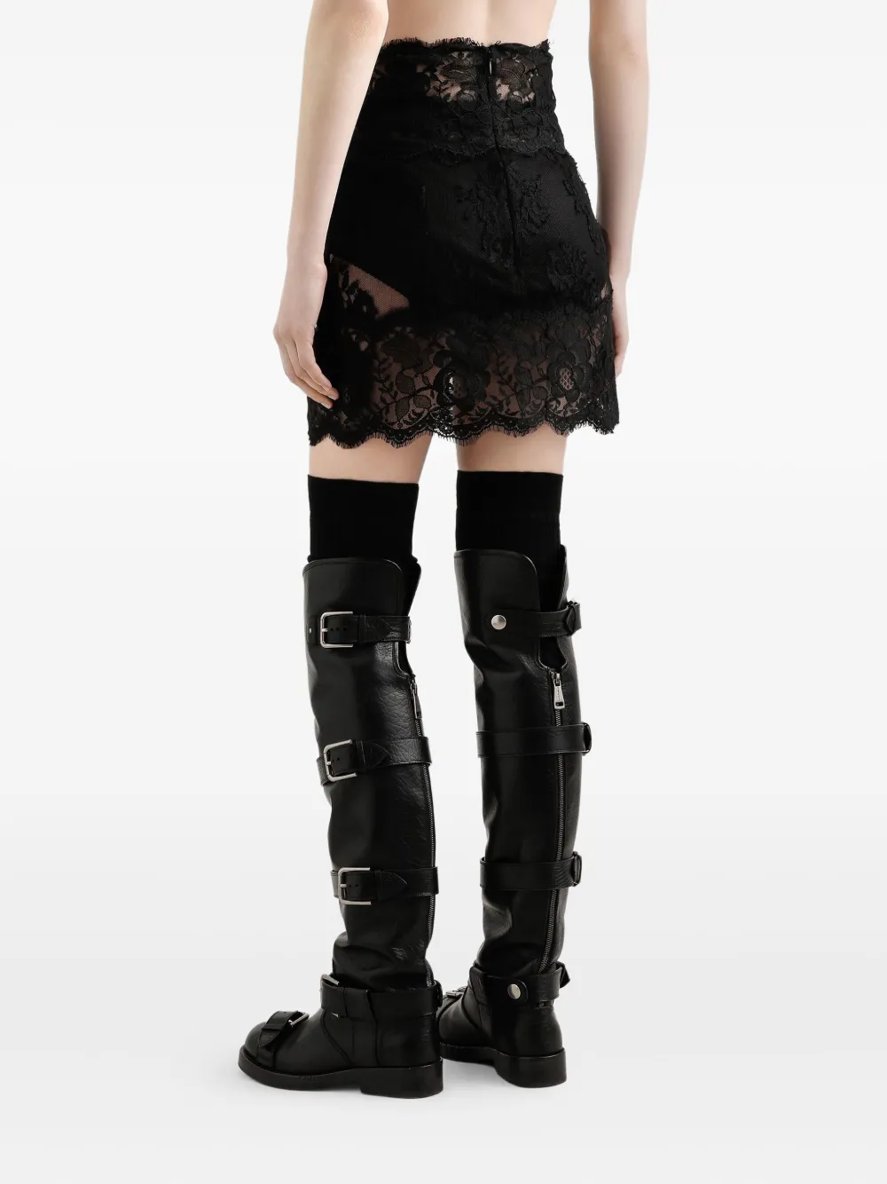 Dolce & Gabbana Lace Scallop-hem Mini Skirt In Black