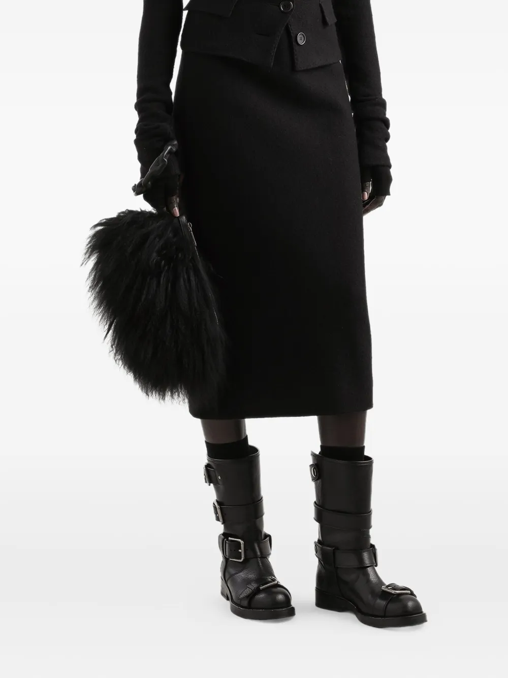 Dolce & Gabbana Wool Midi Skirt In Black