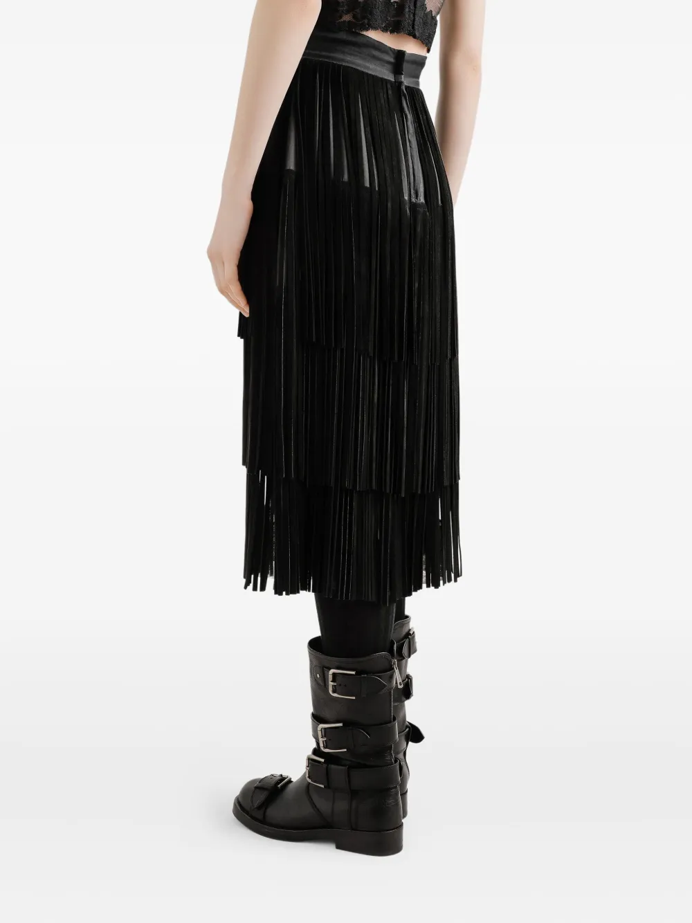 Dolce & Gabbana Fringed Organza Skirt In Black