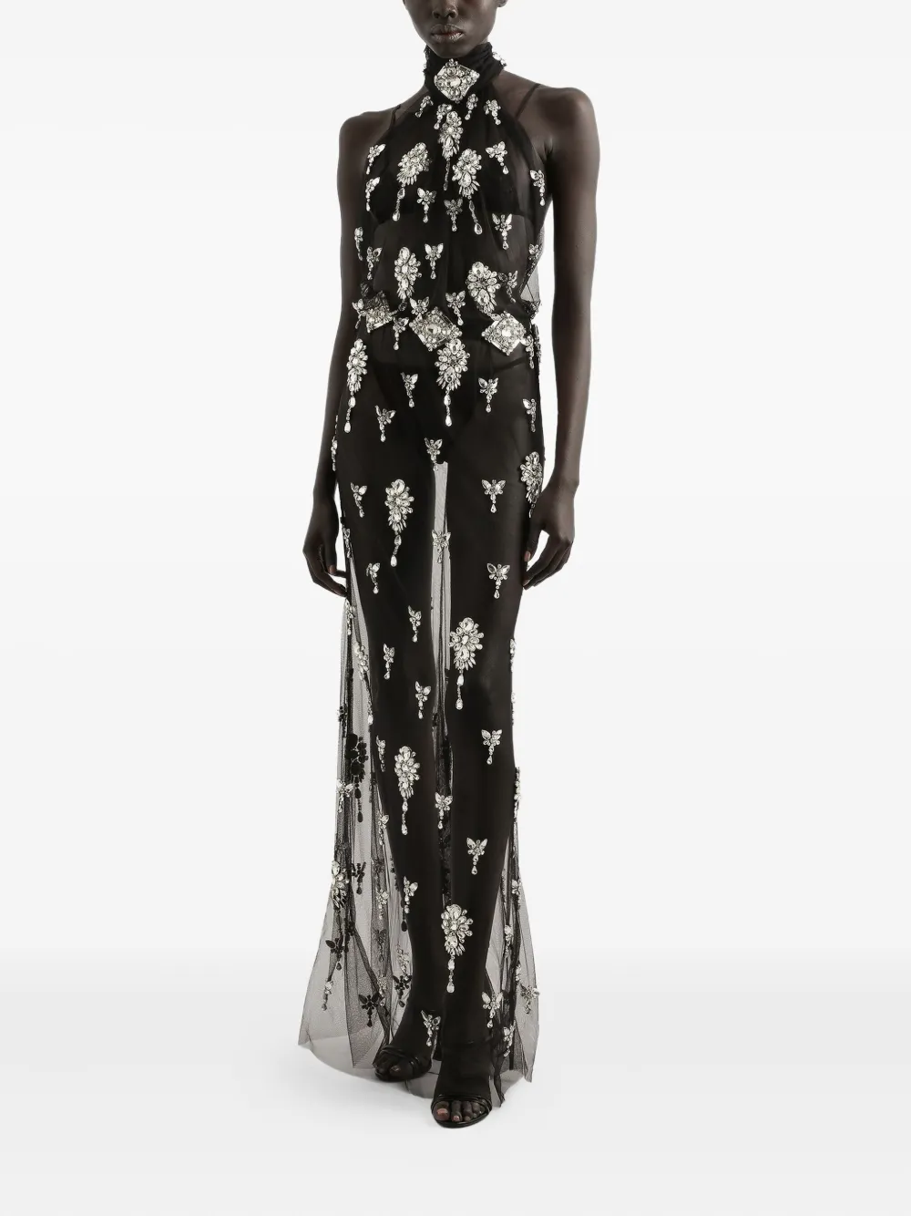 Dolce & Gabbana Maxi-jurk met halternek verfraaid met stras - Zwart
