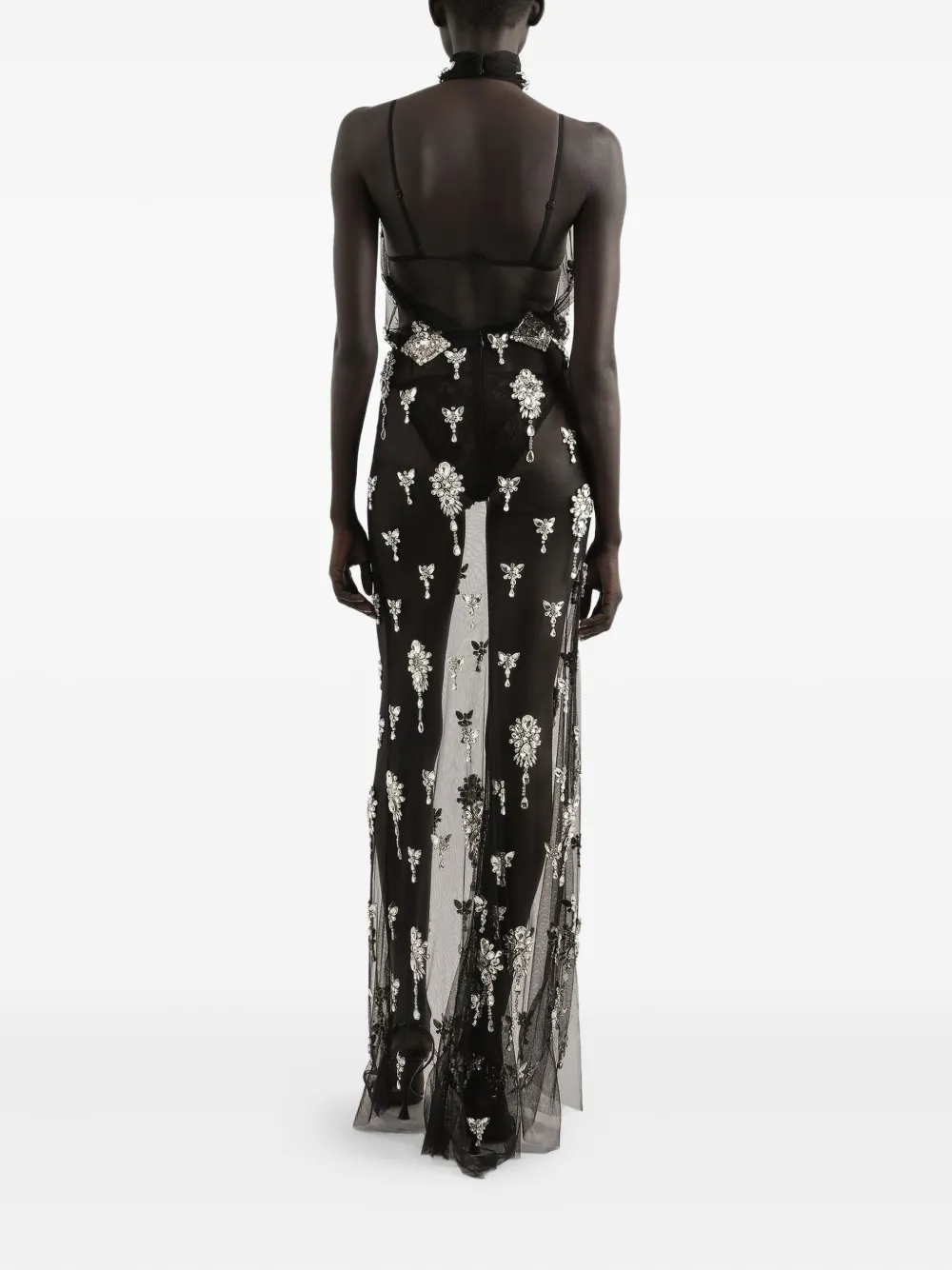 DOLCE & GABBANA RHINESTONES-EMBELLISHED HALTER-NECK MAXI DRESS
