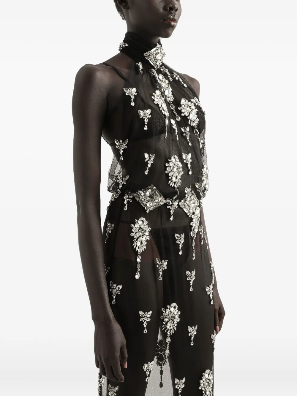 DOLCE & GABBANA RHINESTONES-EMBELLISHED HALTER-NECK MAXI DRESS