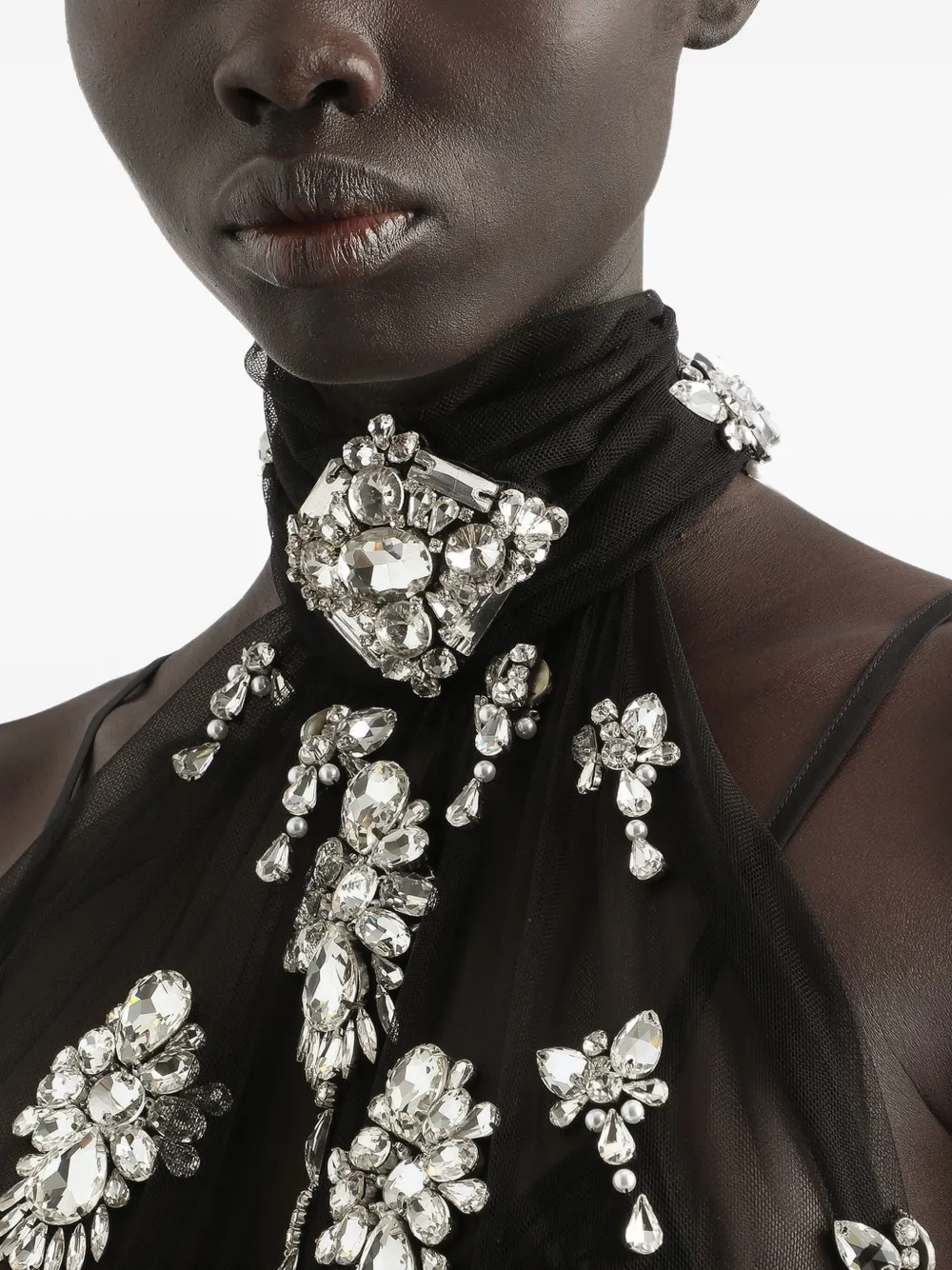 DOLCE & GABBANA RHINESTONES-EMBELLISHED HALTER-NECK MAXI DRESS