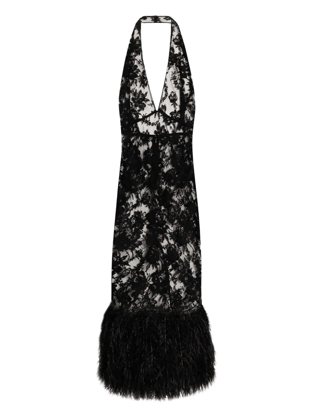 Dolce & Gabbana feather-trimmed lace dress | Black | Image 1